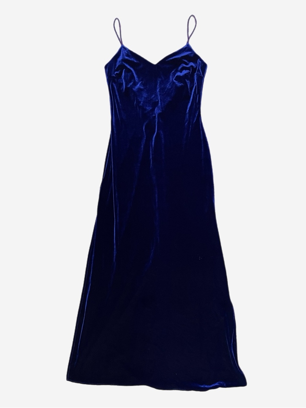 Vintage Y2K Niki Livas Blue velvet cross strap open back maxi gown holiday M/L - Picture 8 of 13